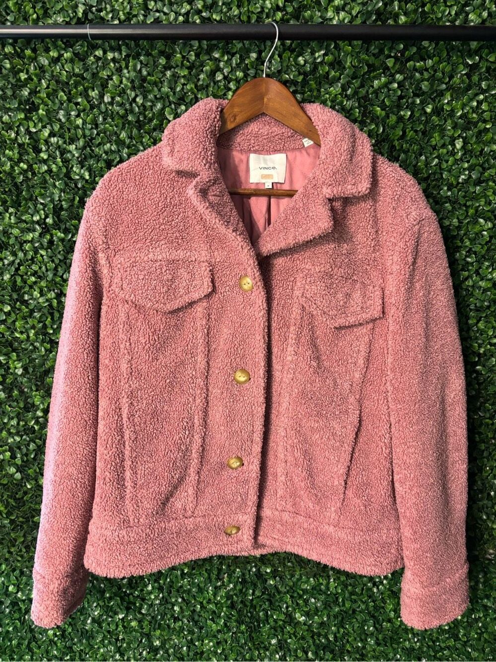 Vince Pink Shearling Jacket Sz Medium
